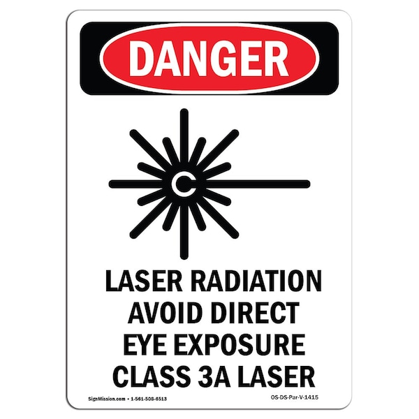 Signmission OSHA Danger Sign, Laser Radiation Avoid, 18in X 12in Decal, 12" W, 18" H, Portrait OS-DS-D-1218-V-1415 - main